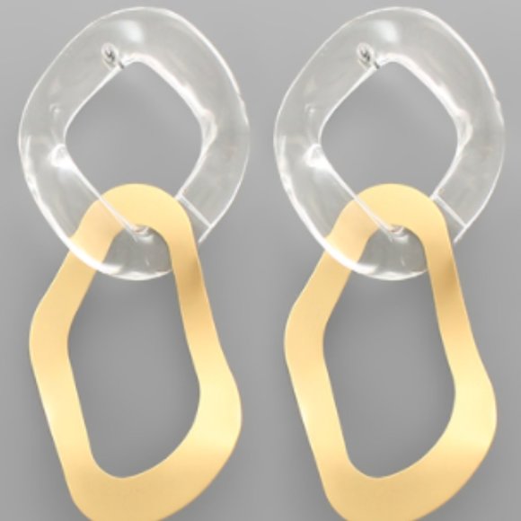 Jewelry - Single Chain and Geometric Earrings Matte Gold Clear